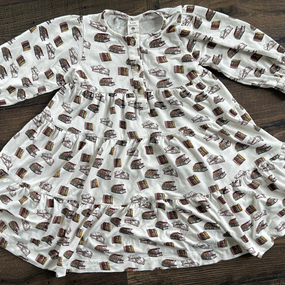 kate quinn White Dress with Brown and Mustard Book Print